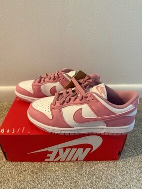 Nike Dunk Low White and Pink Leather Sneakers